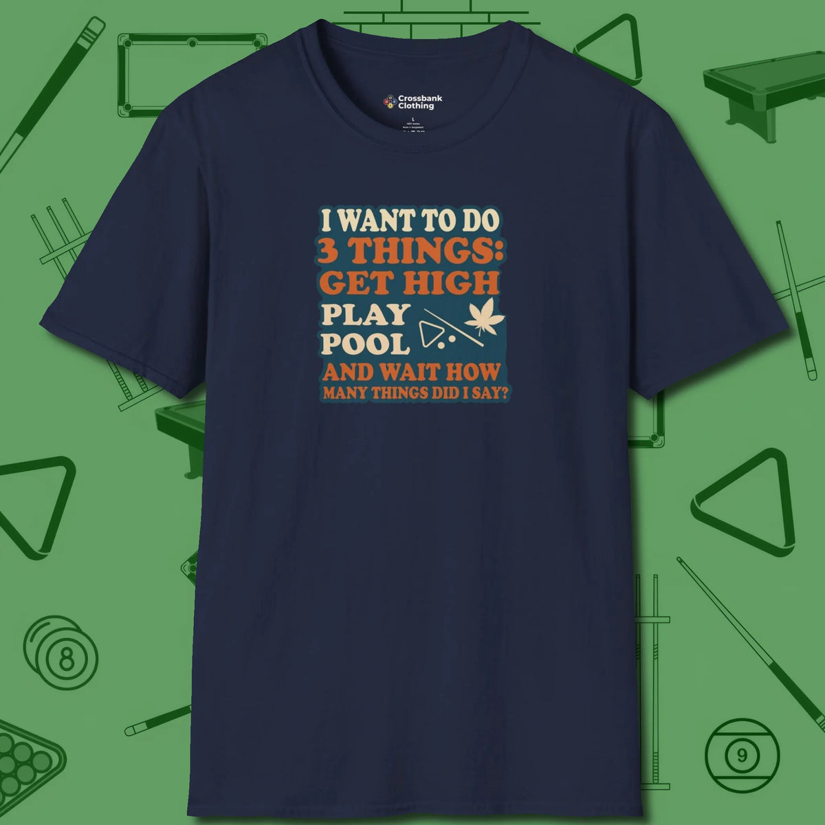 3 Things T-Shirt, front view, in Navy helps your stroke and your style