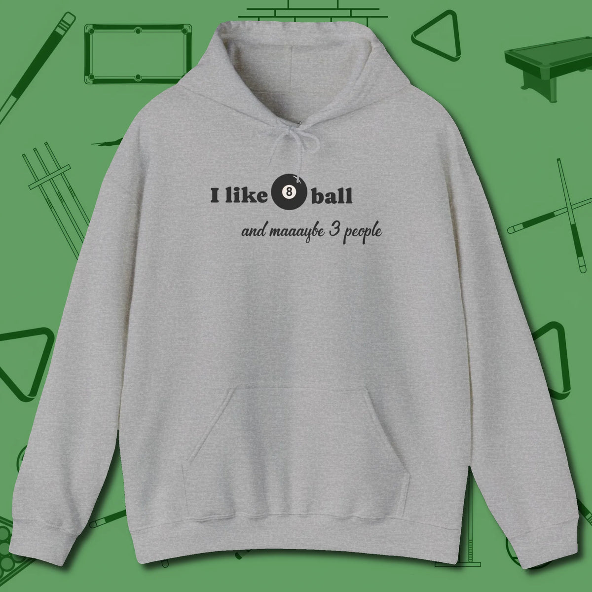 8 Ball and 3 People Hoodie, front view, in Sport Grey ideal for clean hits and clean fits