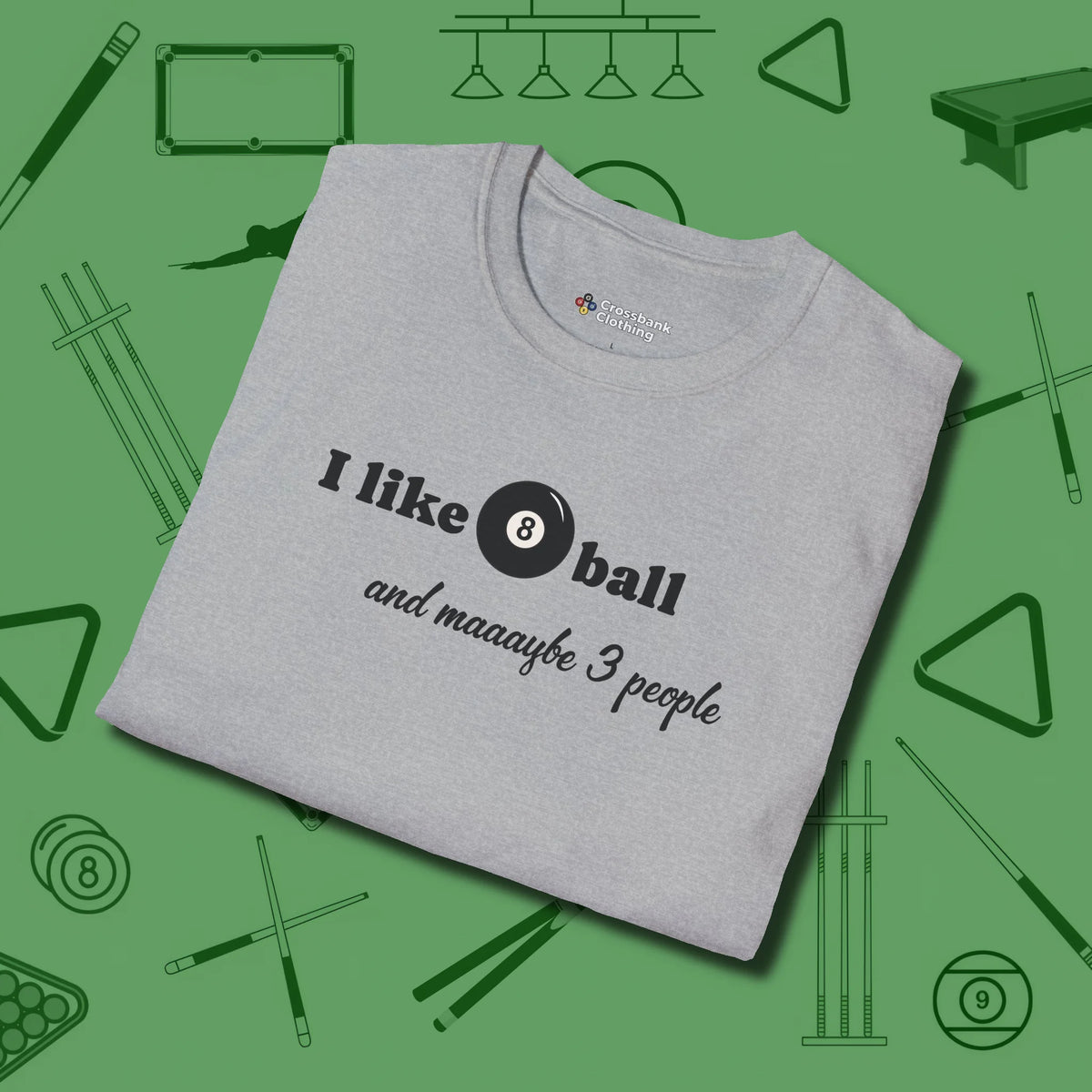 8 Ball and 3 People T-Shirt, folded view, in Sport Grey your secret weapon off the table
