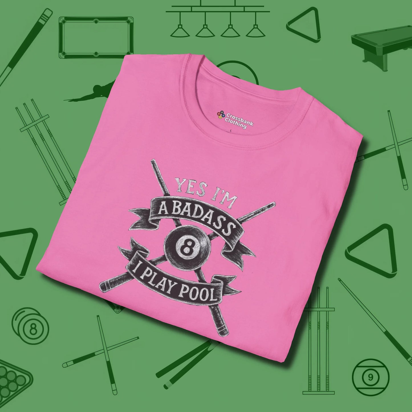 Badass T-Shirt, folded view, in Azalea smart enough for the felt and the street