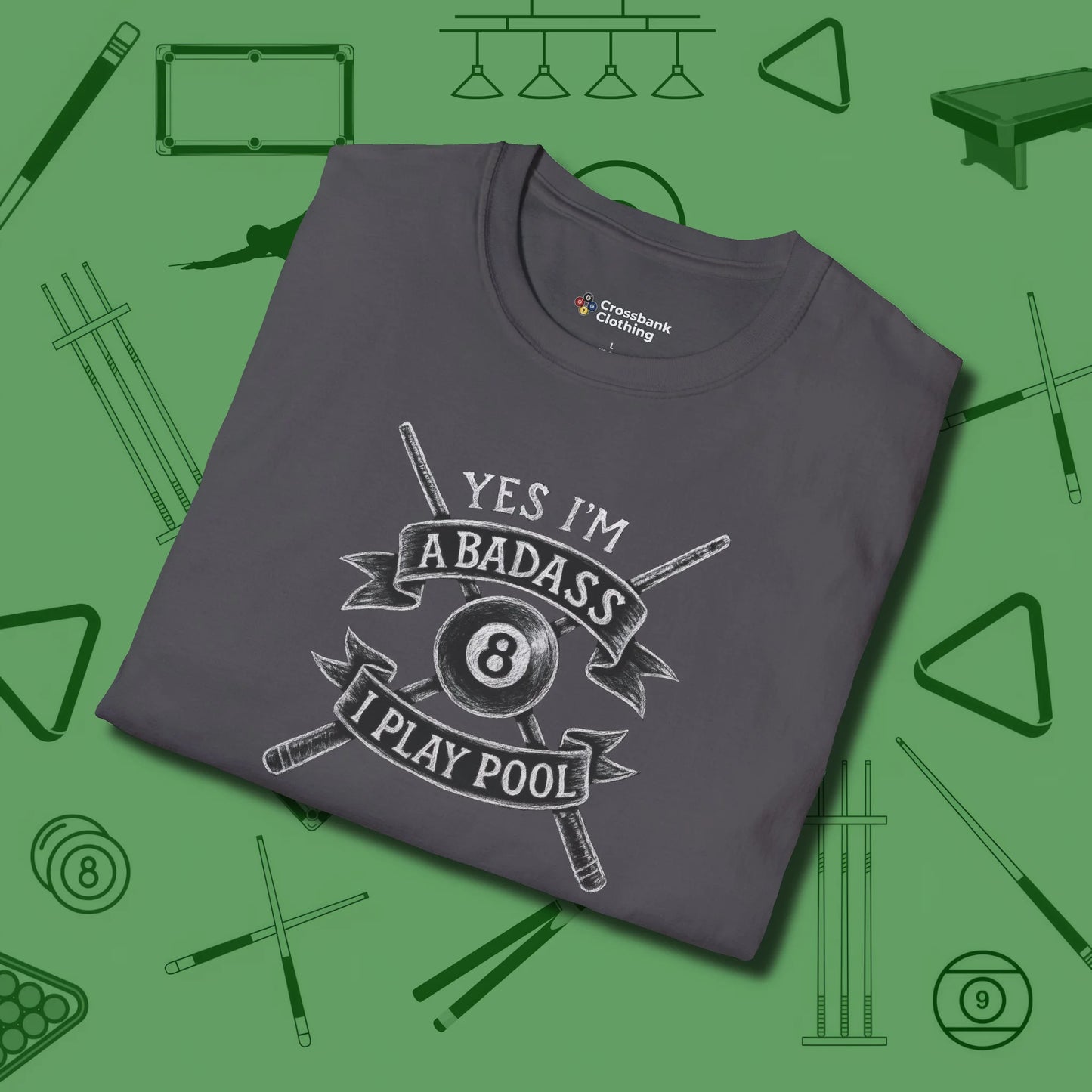 Badass T-Shirt, folded view, in Charcoal confidence stitched in every seam