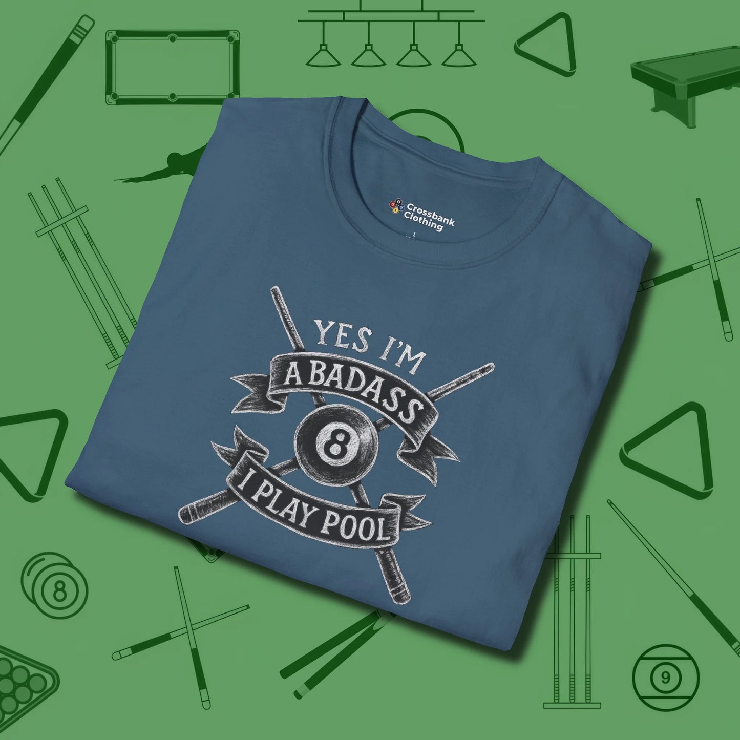 Badass T-Shirt, folded view, in Indigo Blue for hustlers who keep it honest