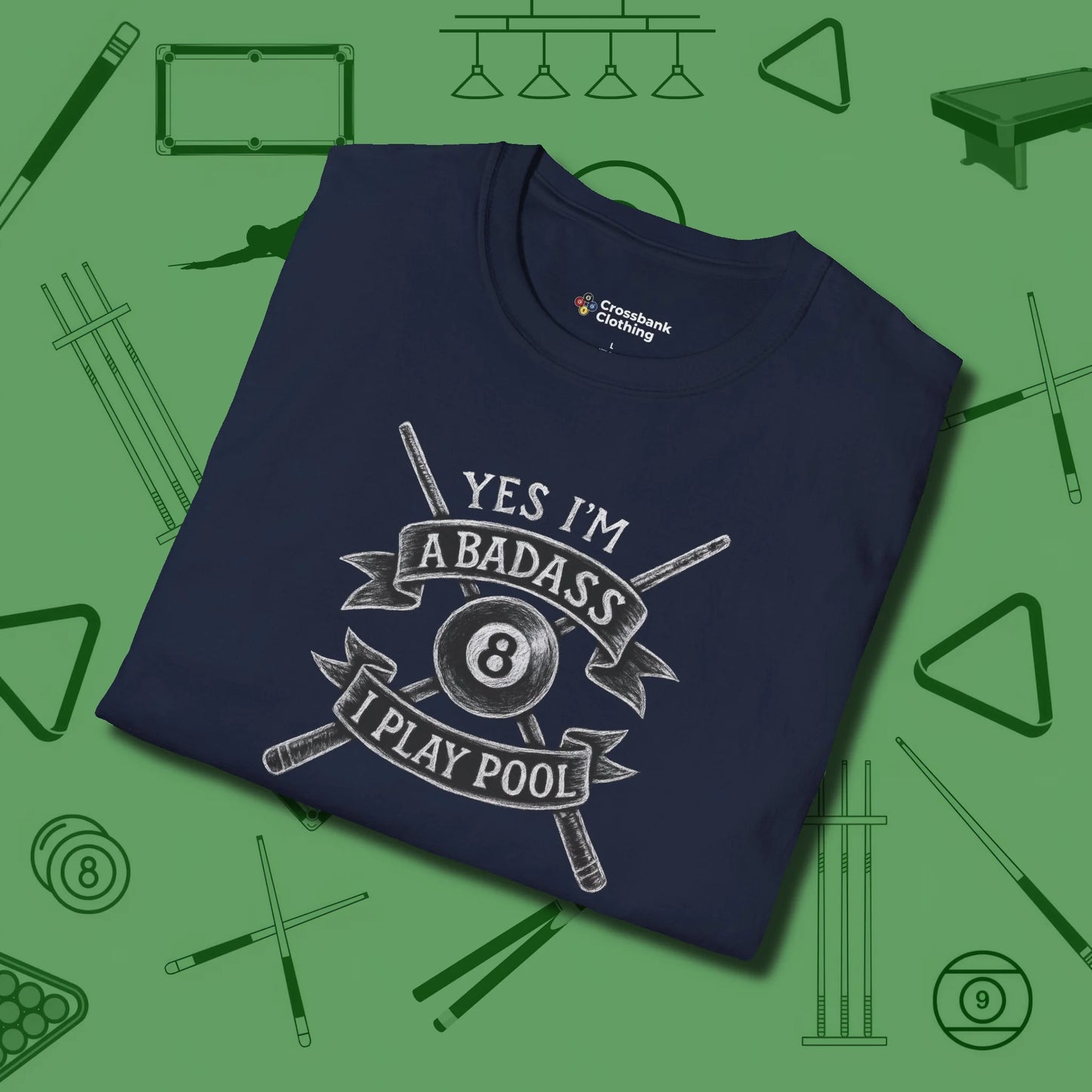 Badass T-Shirt, folded view, in Navy from chalk to clutch, look the part