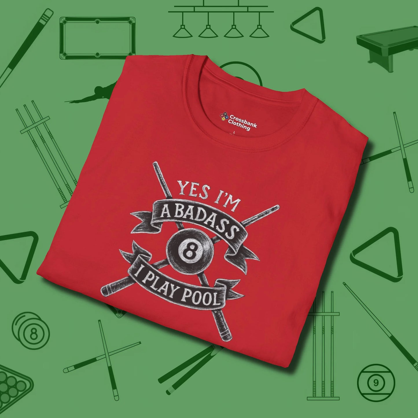 Badass T-Shirt, folded view, in Red tough like your favorite break cue
