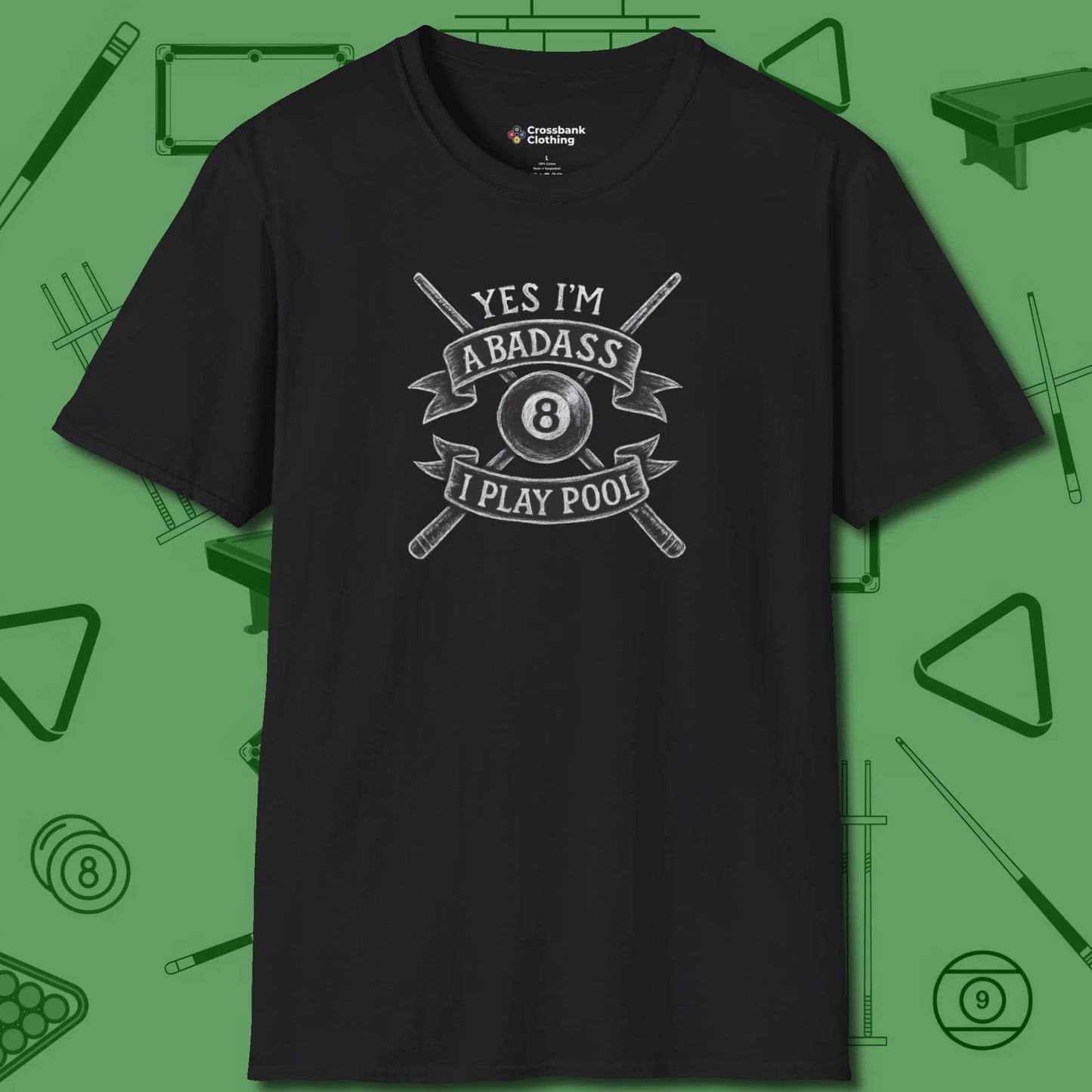 Badass T-Shirt, front view, in Black precise, confident, always in control