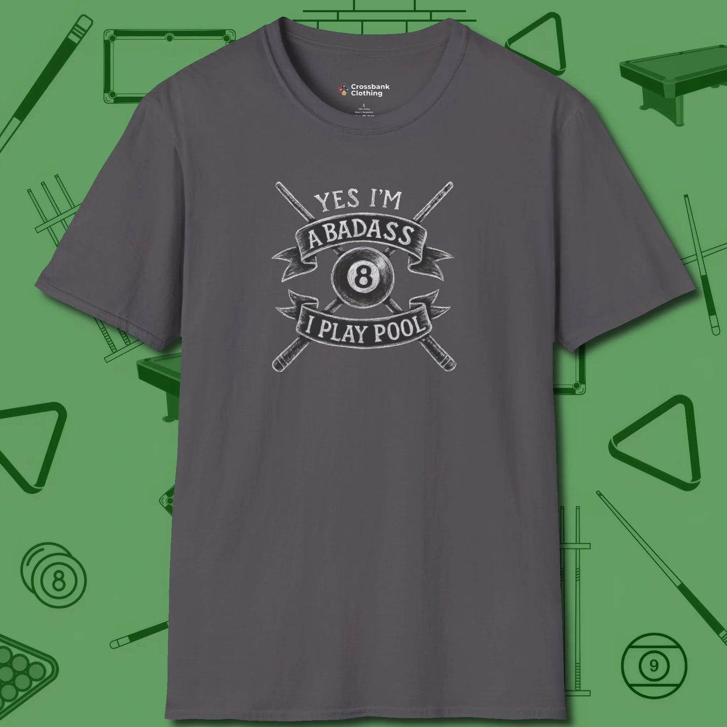 Badass T-Shirt, front view, in Charcoal smart enough for the felt and the street