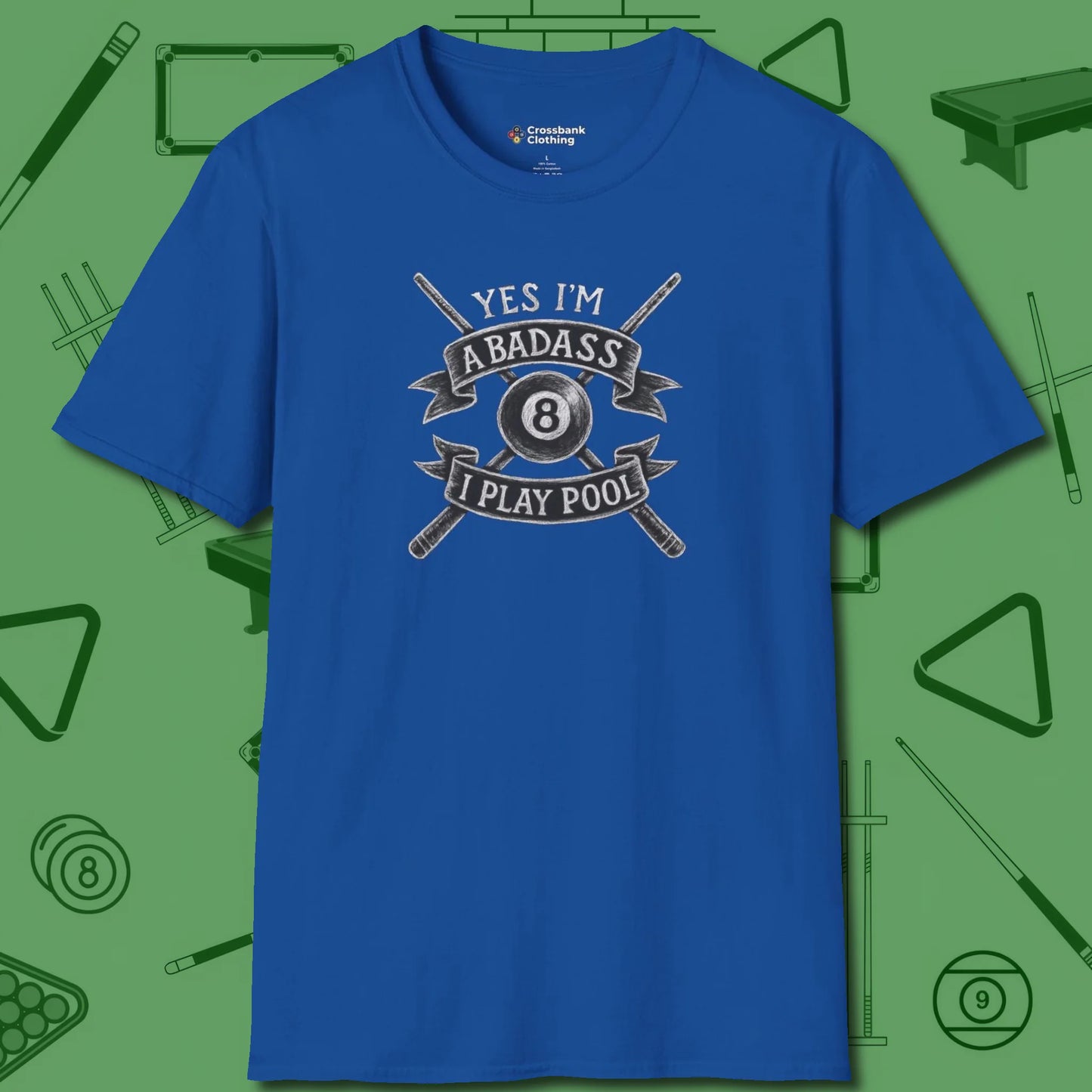 Badass T-Shirt, front view, in Royal perfect for players with quiet fire