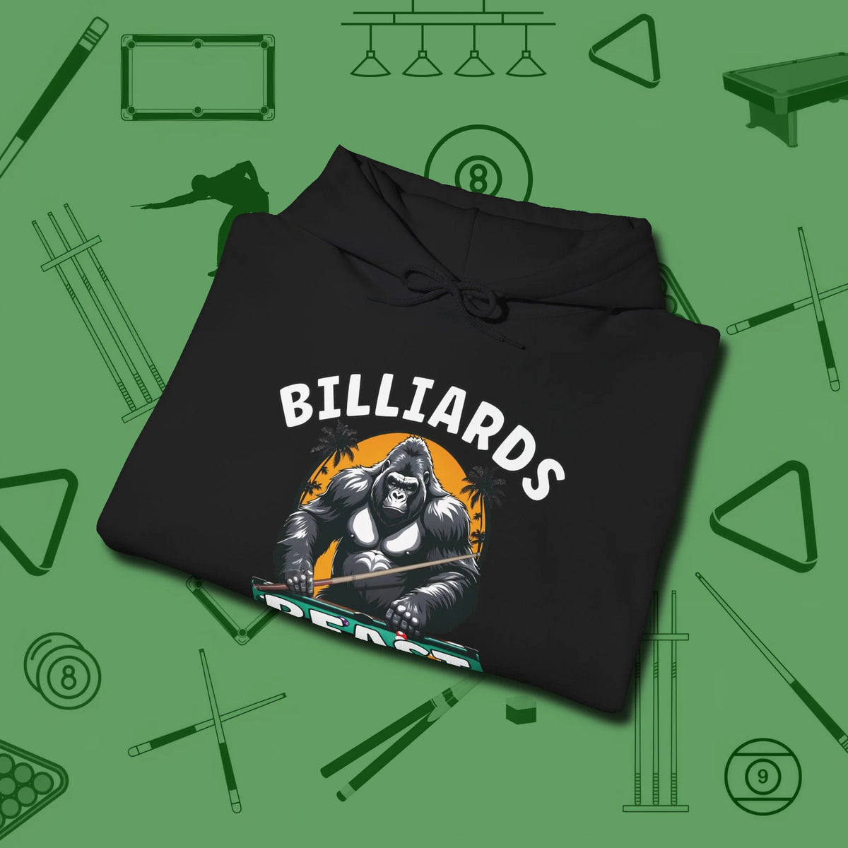 Billiards Beast Hoodie, folded view, in Black cool under pressure, hot on the eyes