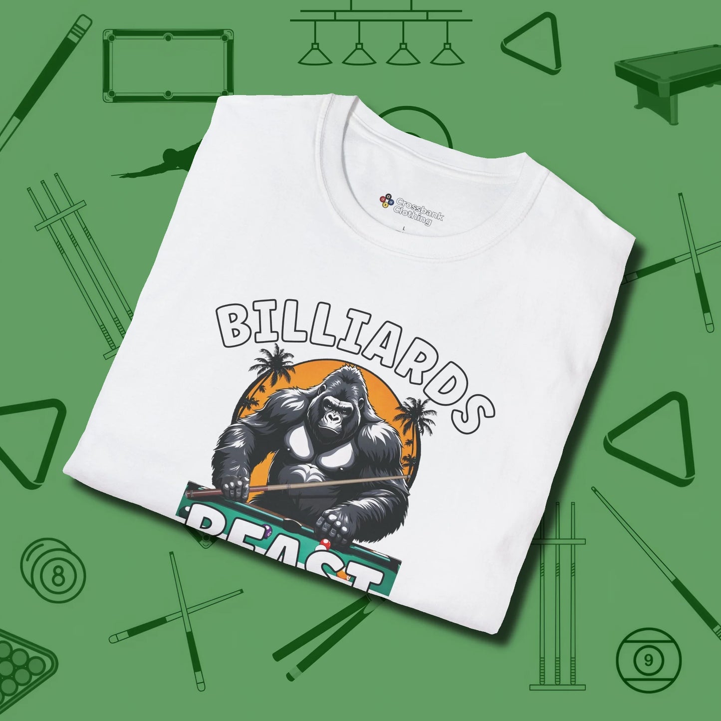 Billiards Beast T-Shirt, folded view, in White for players who live the game