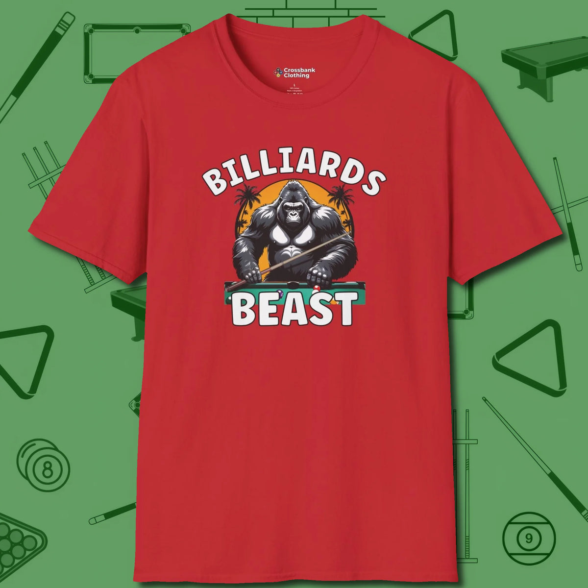 Billiards Beast T-Shirt, front view, in Red a clean fit for the dirtiest safeties
