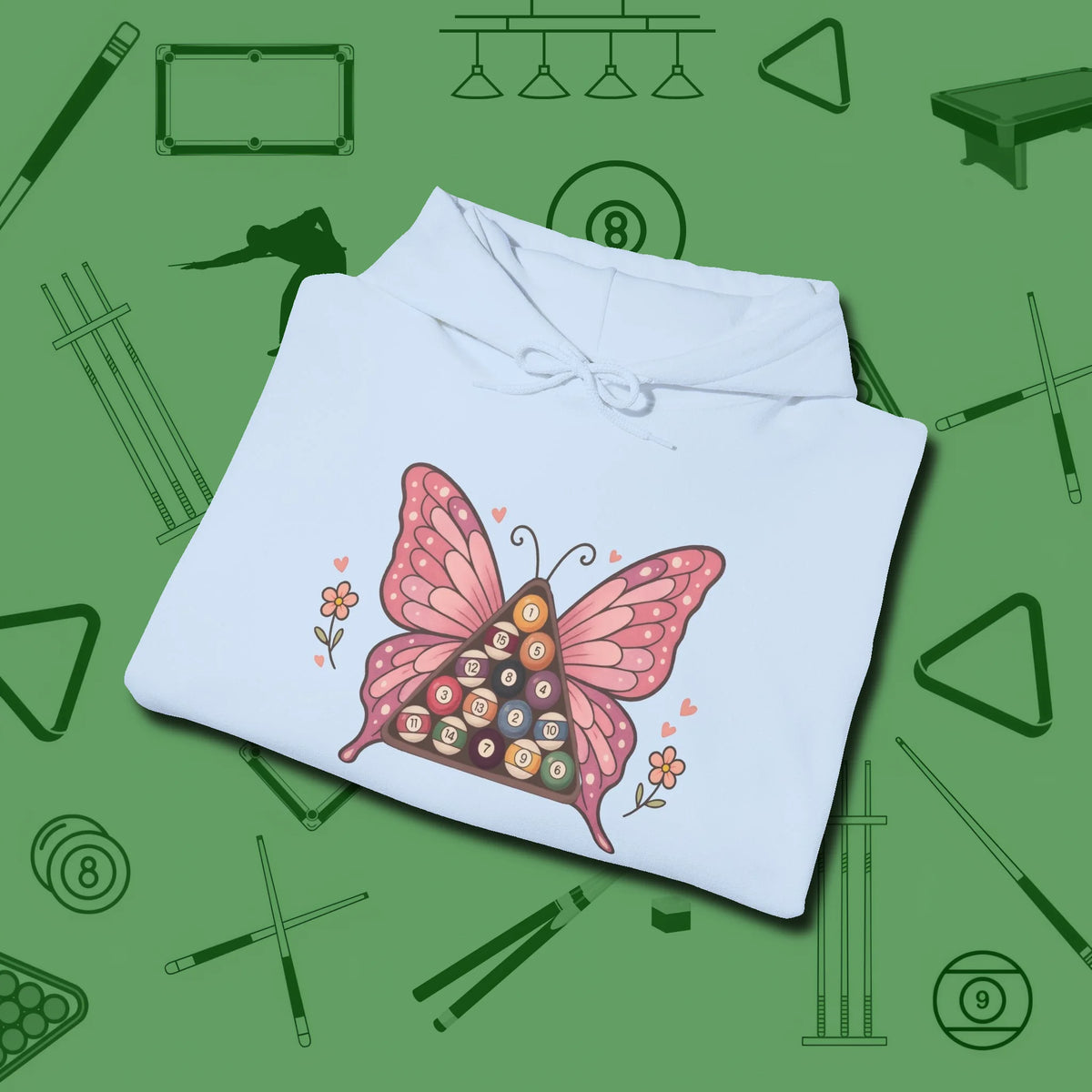 Billiards Butterfly Hoodie, folded view, in Light Blue a clean fit for the dirtiest safeties