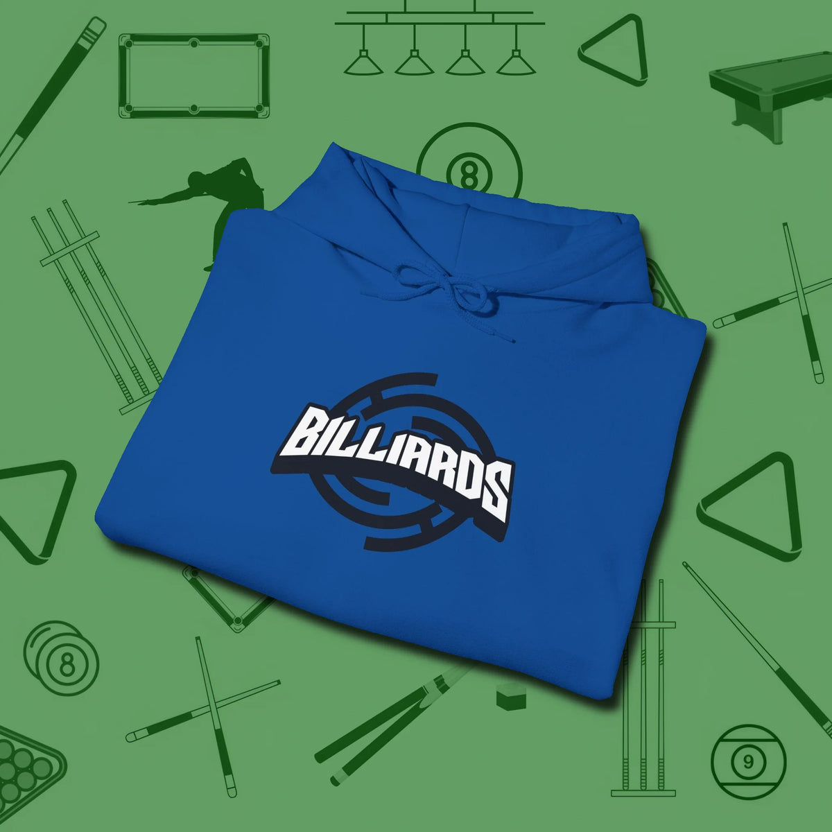 Billiards Emblem Hoodie, folded view, in Royal a clean fit for the dirtiest safeties
