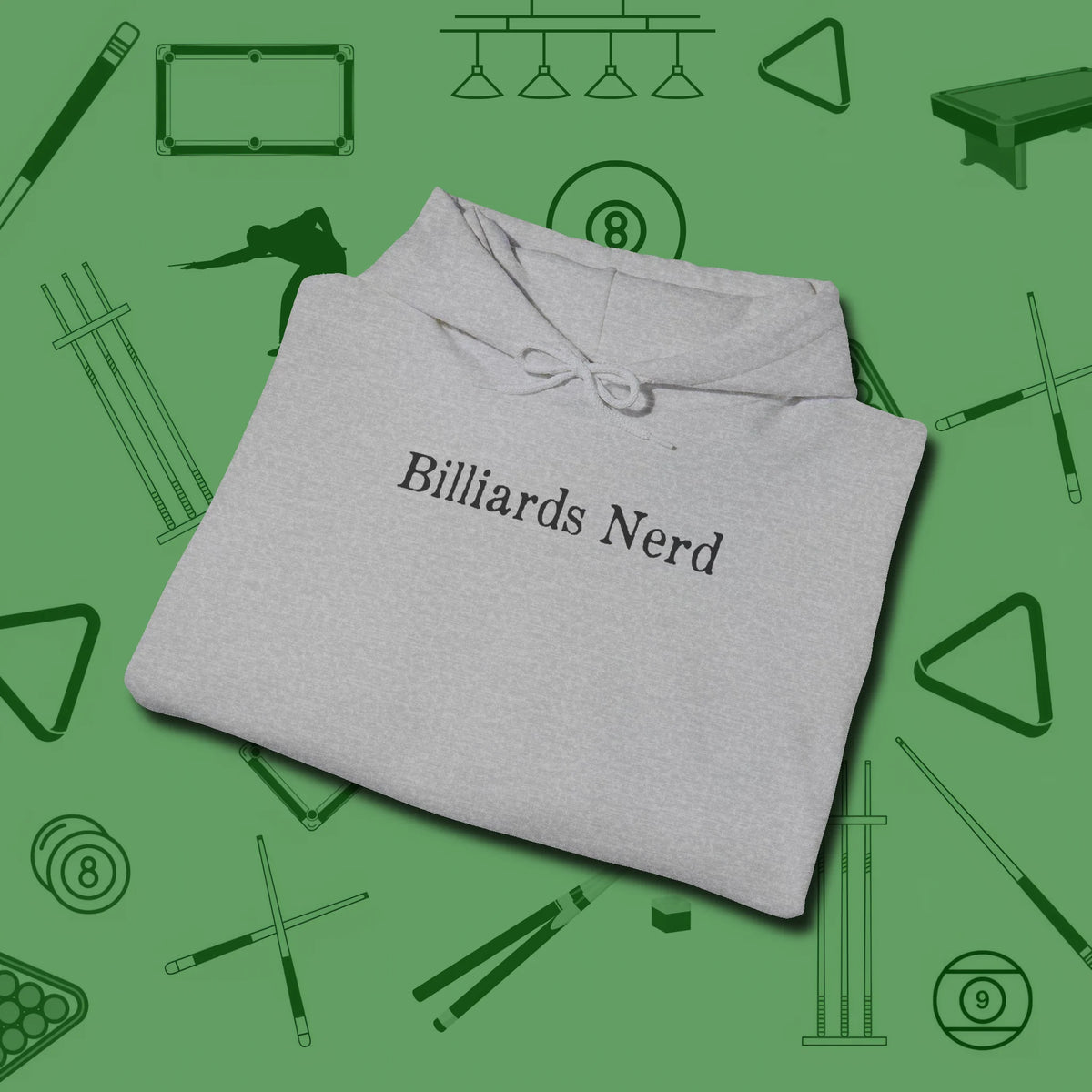 Billiards Nerd Hoodie, folded view, in Sport Grey strike fear with swagger and precision