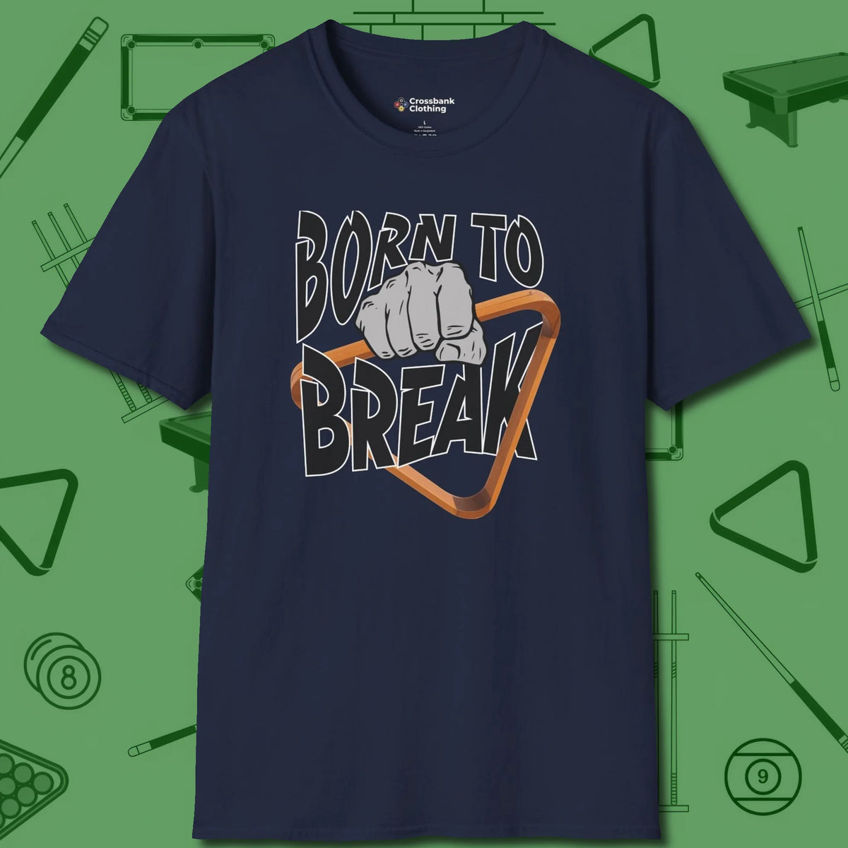 Born To Break T-Shirt, front view, in Navy look good while calling your pocket