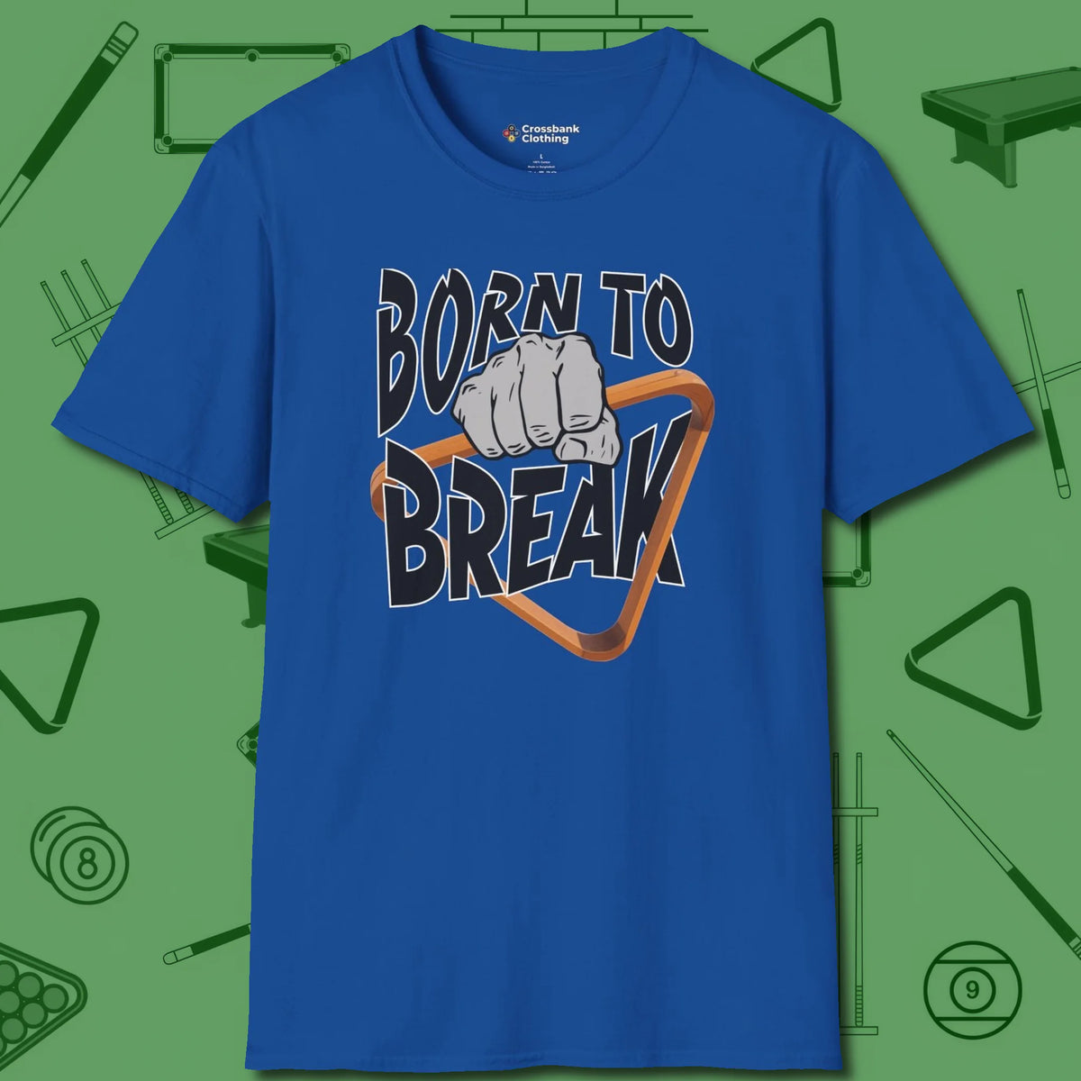 Born To Break T-Shirt, front view, in Royal smart enough for the felt and the street