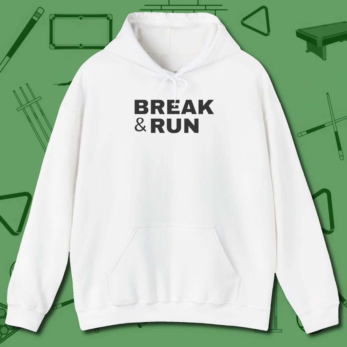 Break & Run Hoodie, front view, in White as serious as your stroke