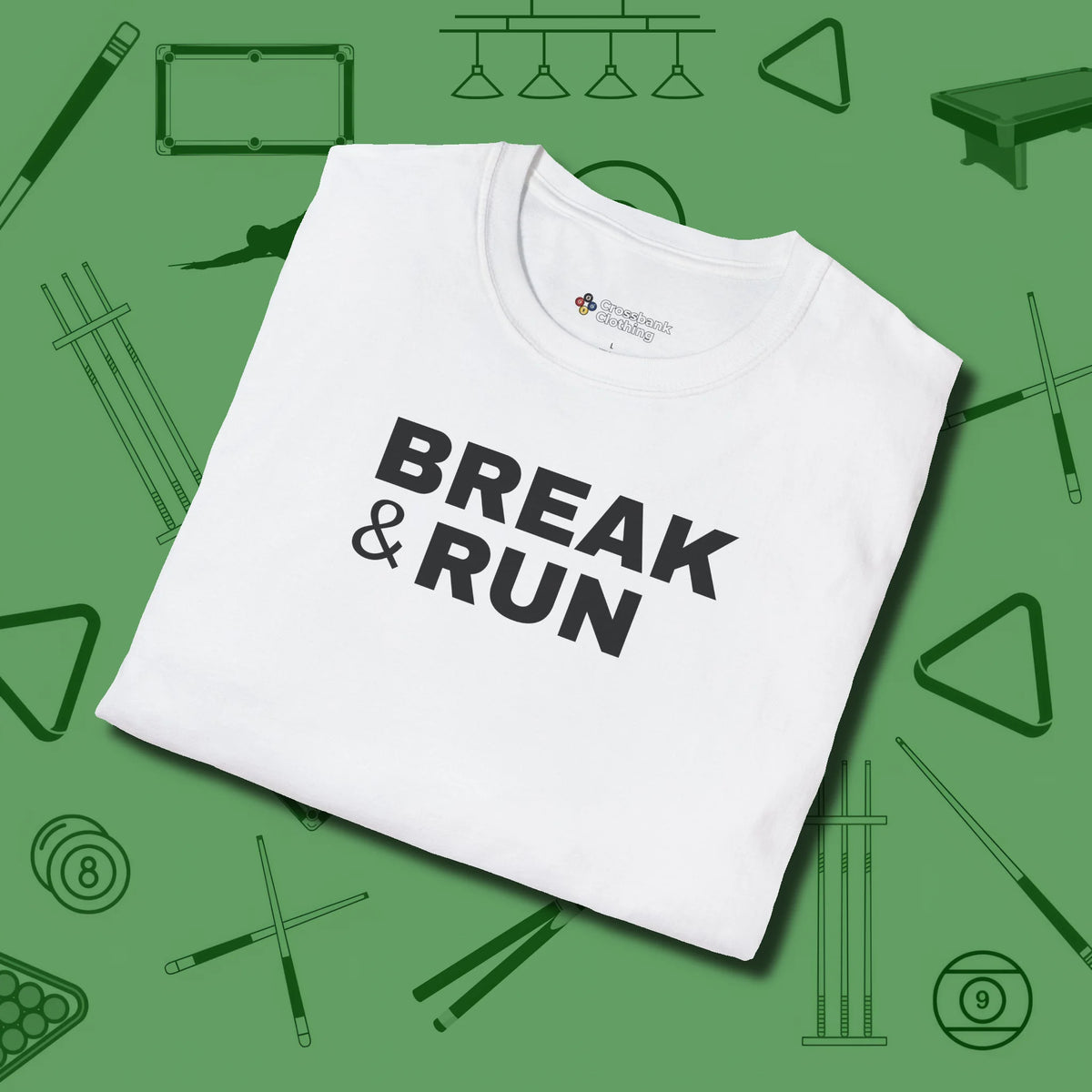 Break & Run T-Shirt, folded view, in White clean lines for dirty minds
