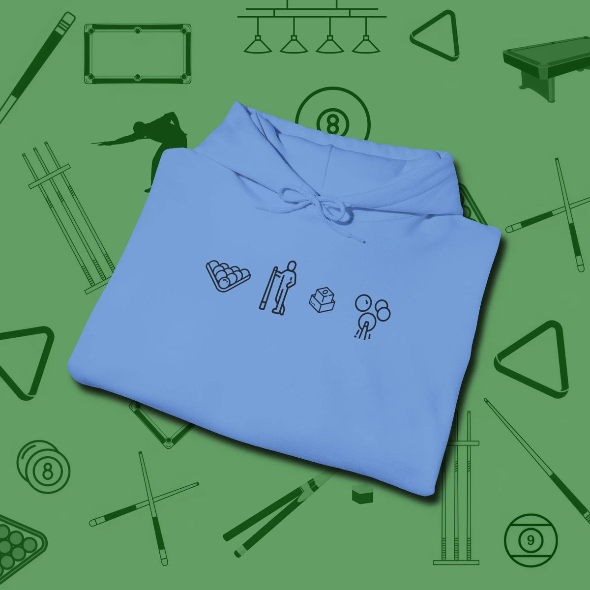 Break Sequence Hoodie, folded view, in Carolina Blue cool under pressure, hot on the eyes