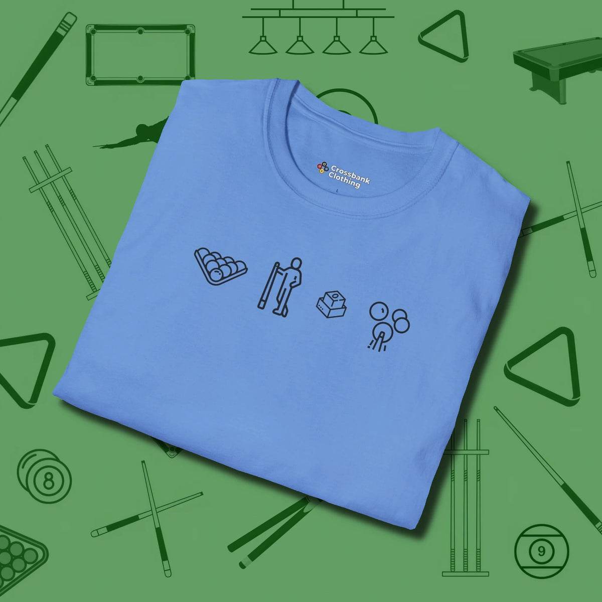 Break Sequence T-Shirt, folded view, in Carolina Blue table-tested, street-approved style