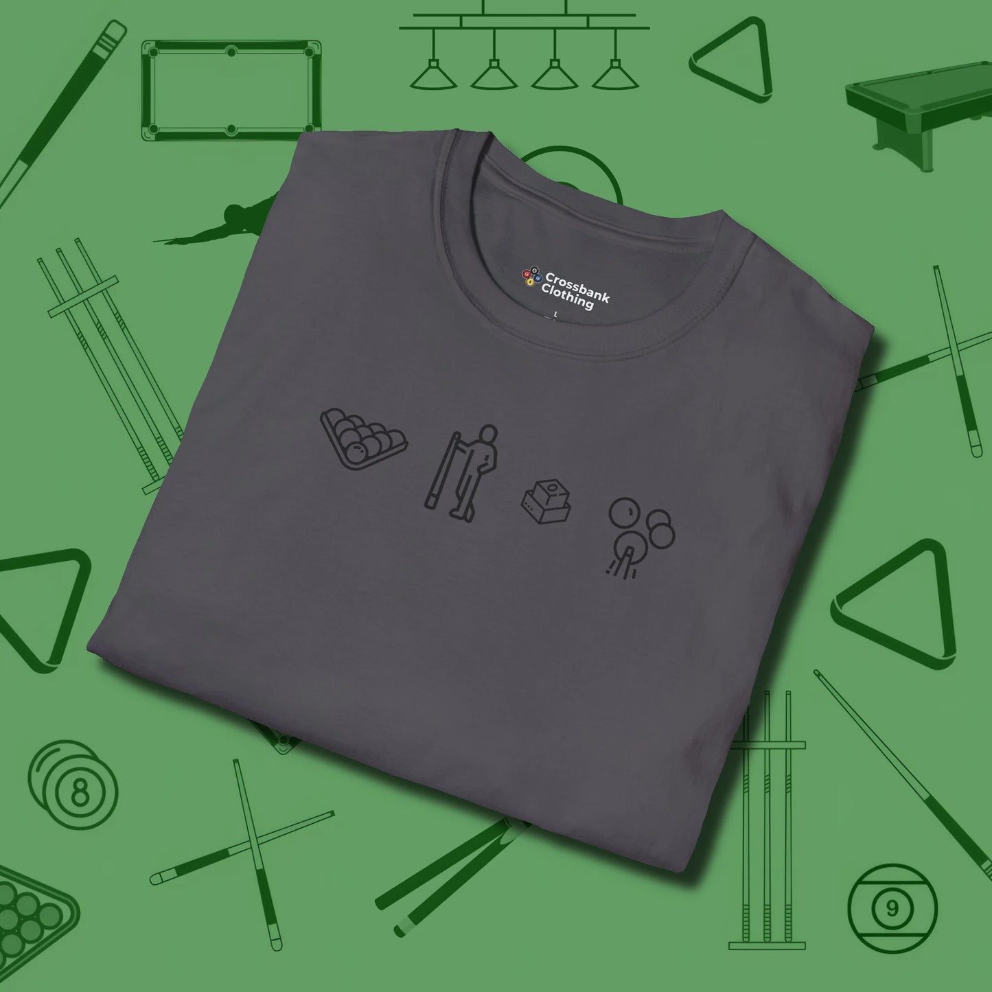 Break Sequence T-Shirt, folded view, in Charcoal style that banks as hard as you do