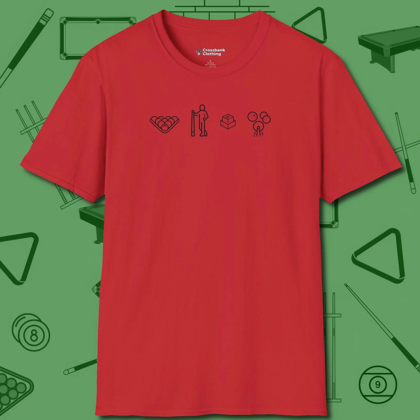 Break Sequence T-Shirt, front view, in Red style that banks as hard as you do