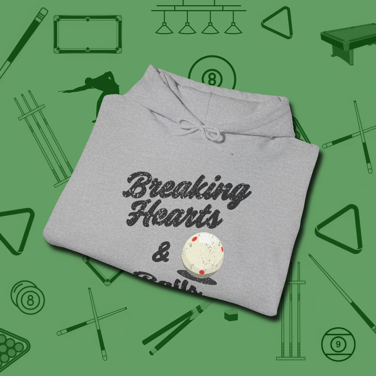 Breaking Hearts and Balls Hoodie, folded view, in Sport Grey smart apparel for strategic players