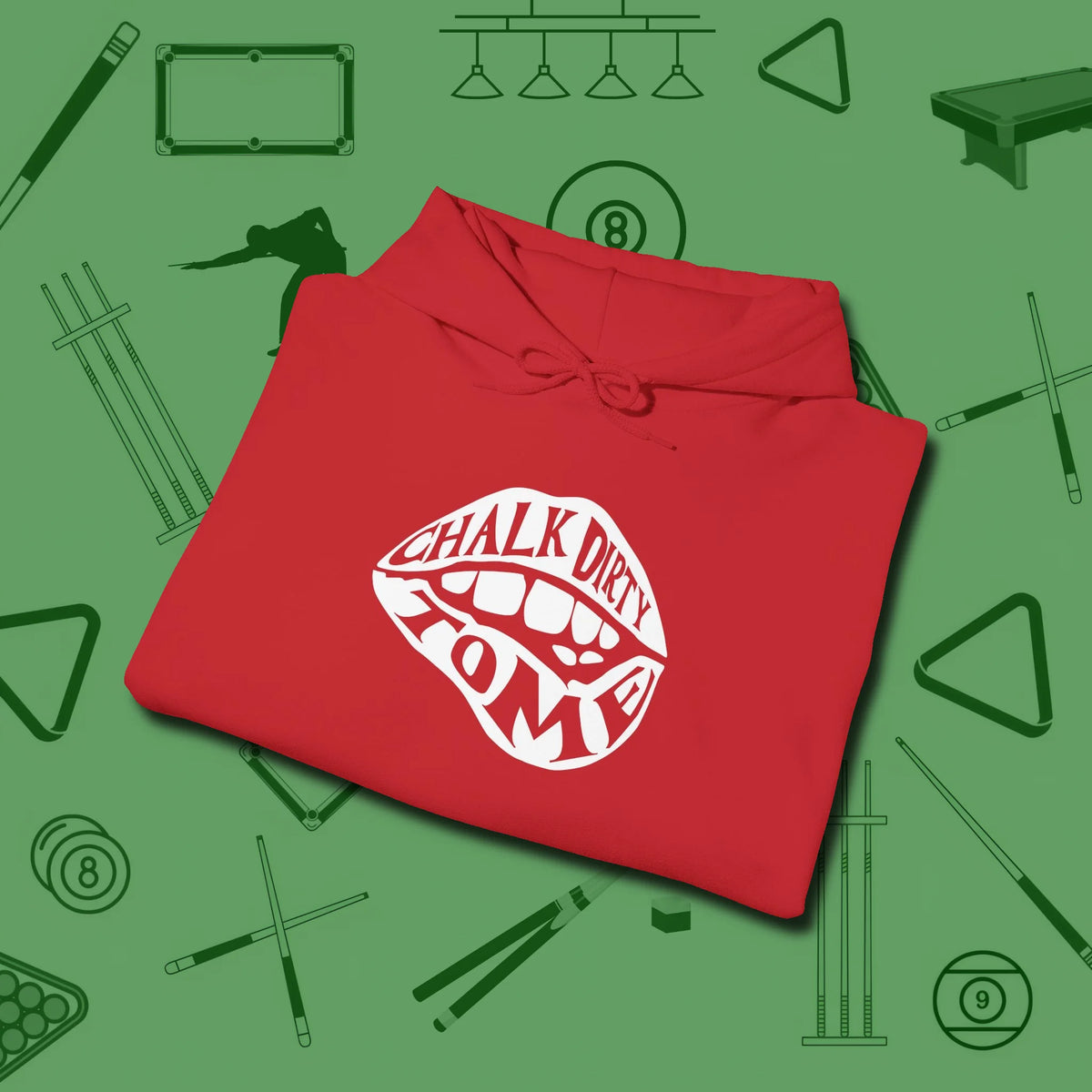 Chalk Dirty to Me Hoodie, folded view, in Red what champions wear between racks