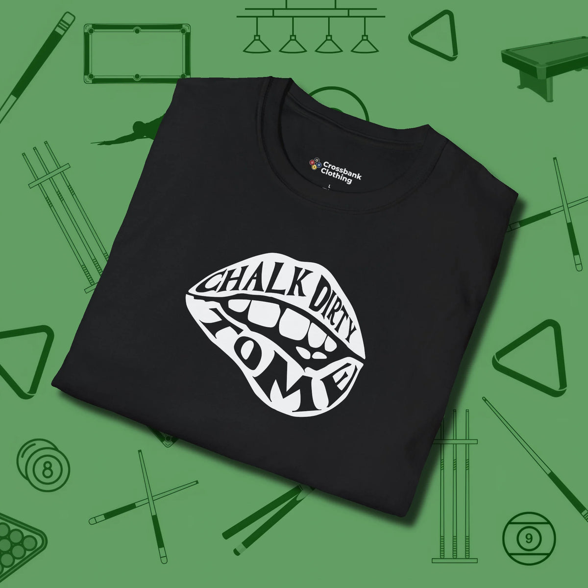 Chalk Dirty to Me T-Shirt, folded view, in Black precise, confident, always in control