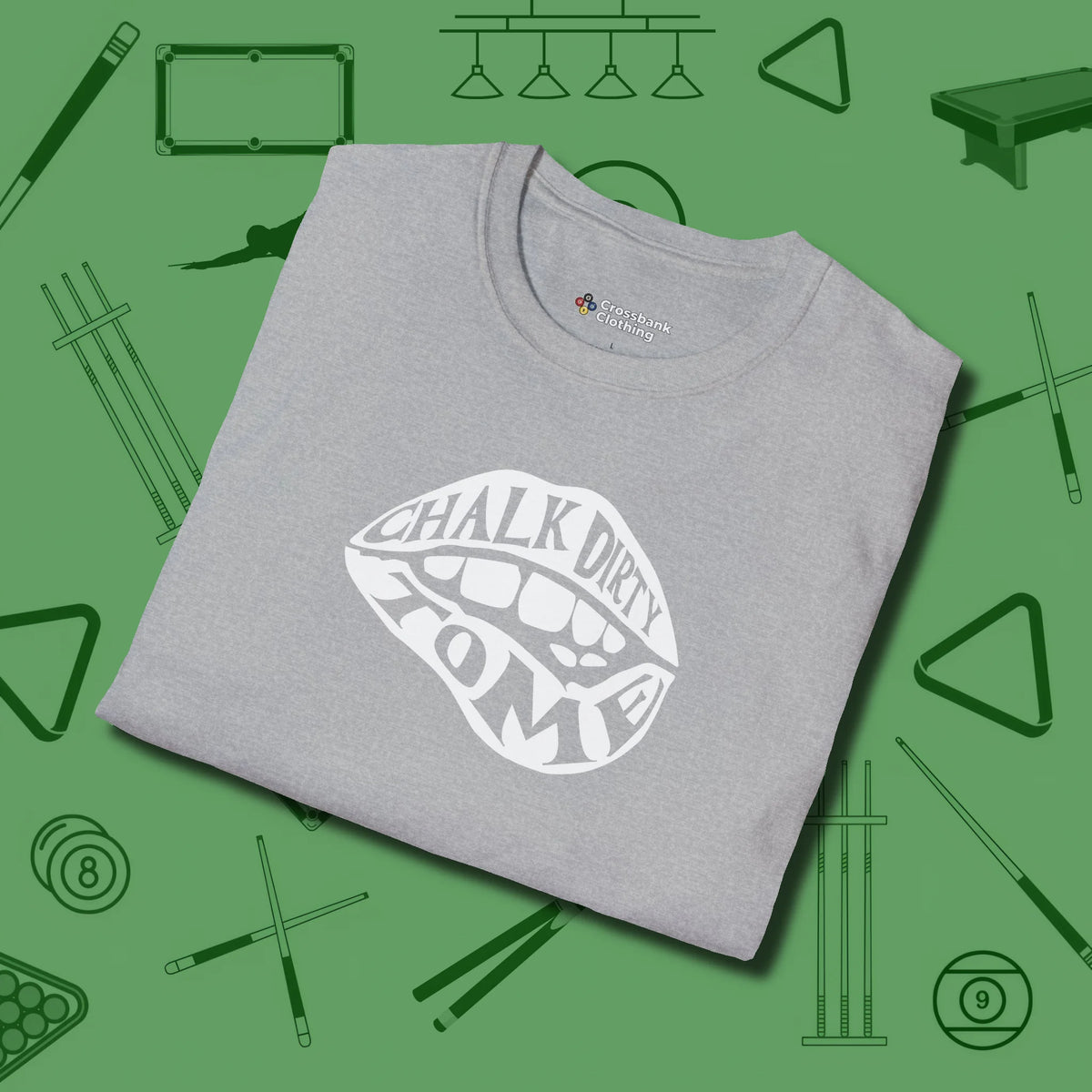Chalk Dirty to Me T-Shirt, folded view, in Sport Grey because the table is your battlefield