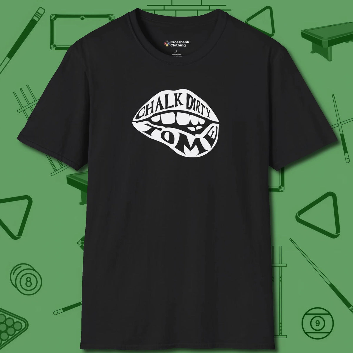 Chalk Dirty to Me T-Shirt, front view, in Black smart apparel for strategic players