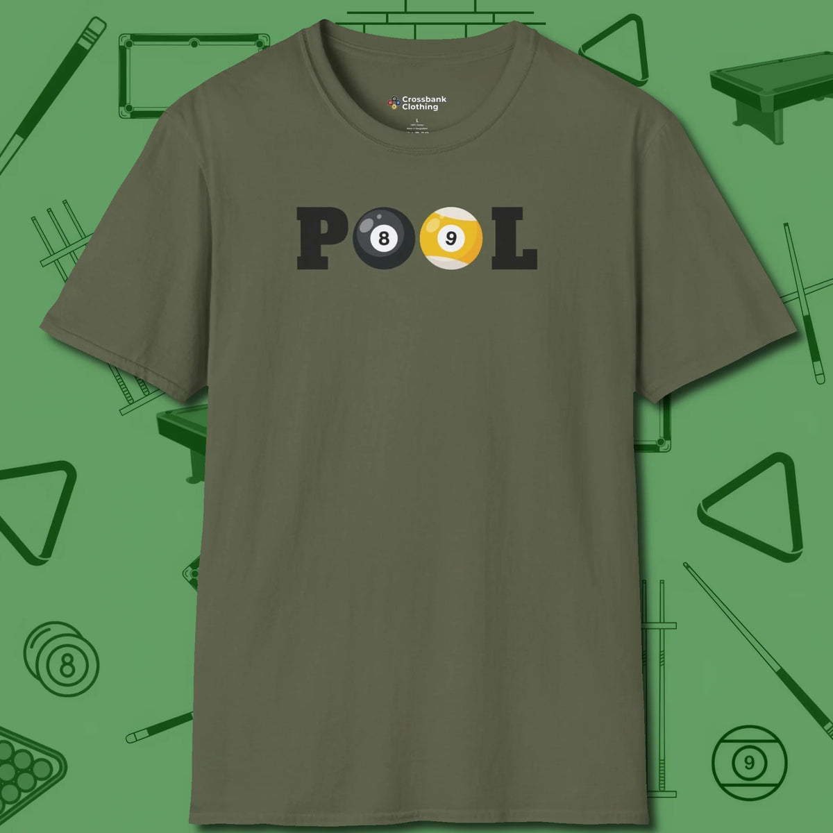 Classic T-Shirt, front view, in Military Green break, run out, turn heads — repeat