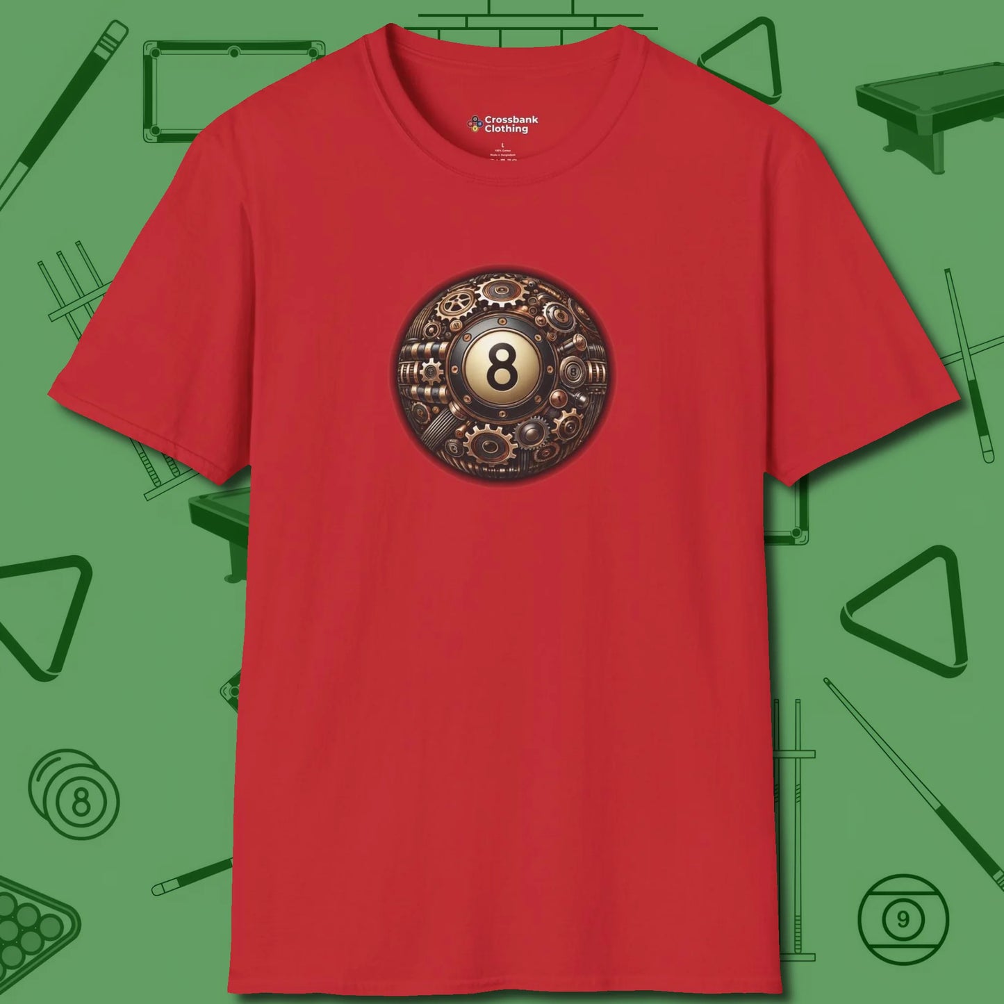 Clockwork Eight Ball T-Shirt, front view, in Red it’s not a hobby — it’s a lifestyle