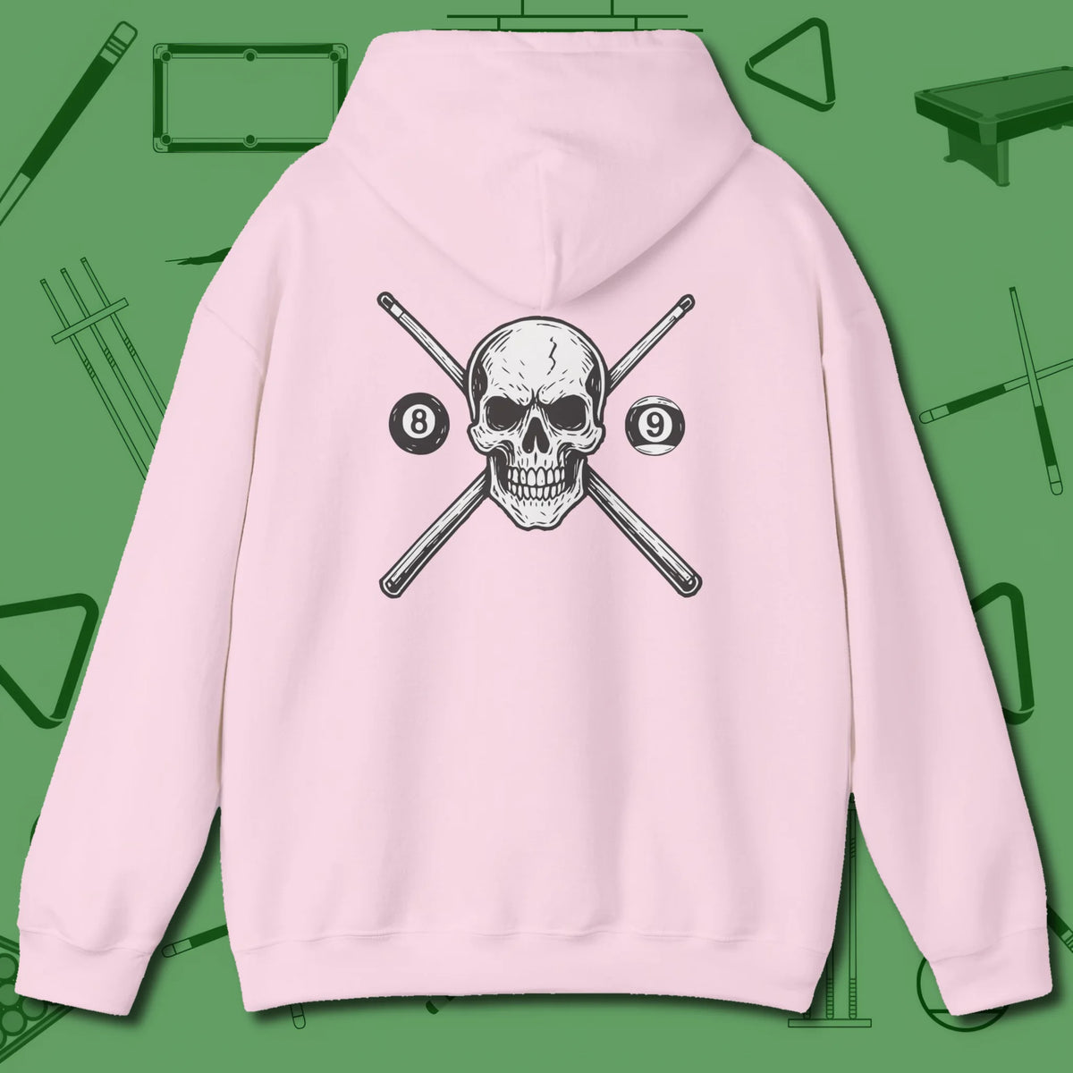 Cue & Bones Hoodie, back view, in Light Pink sharp play with zero apologies