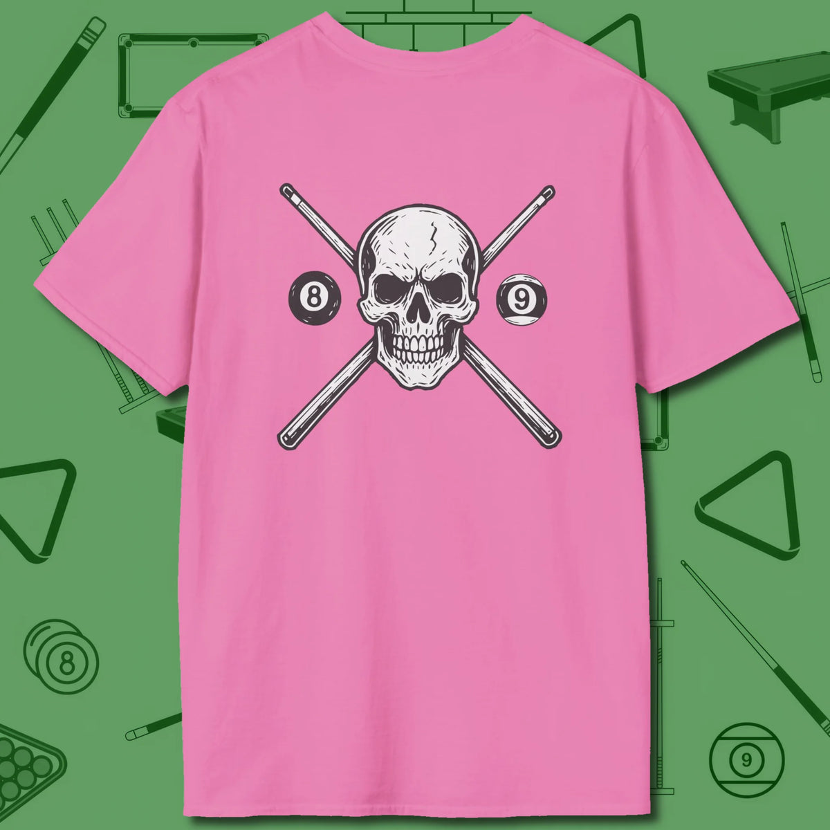 Cue & Bones T-Shirt, back view, in Military Green built for grinders who stay late