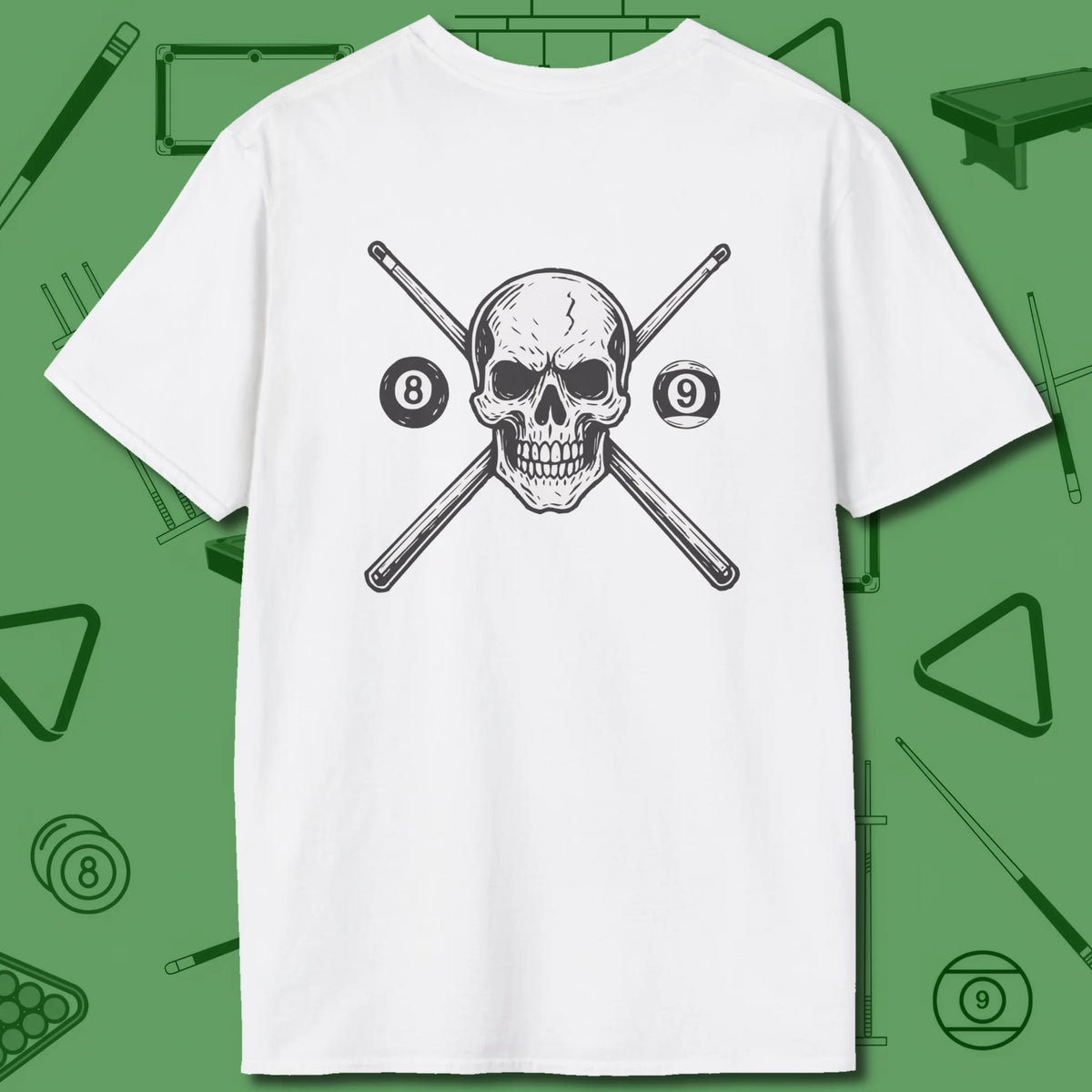 Cue & Bones T-Shirt, back view, in Light Pink bold play with zero hesitation