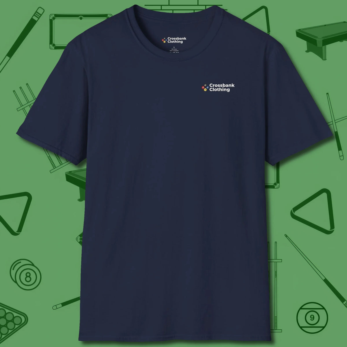 Cue & Bones T-Shirt, front view, in Royal clean look for sharp shooters