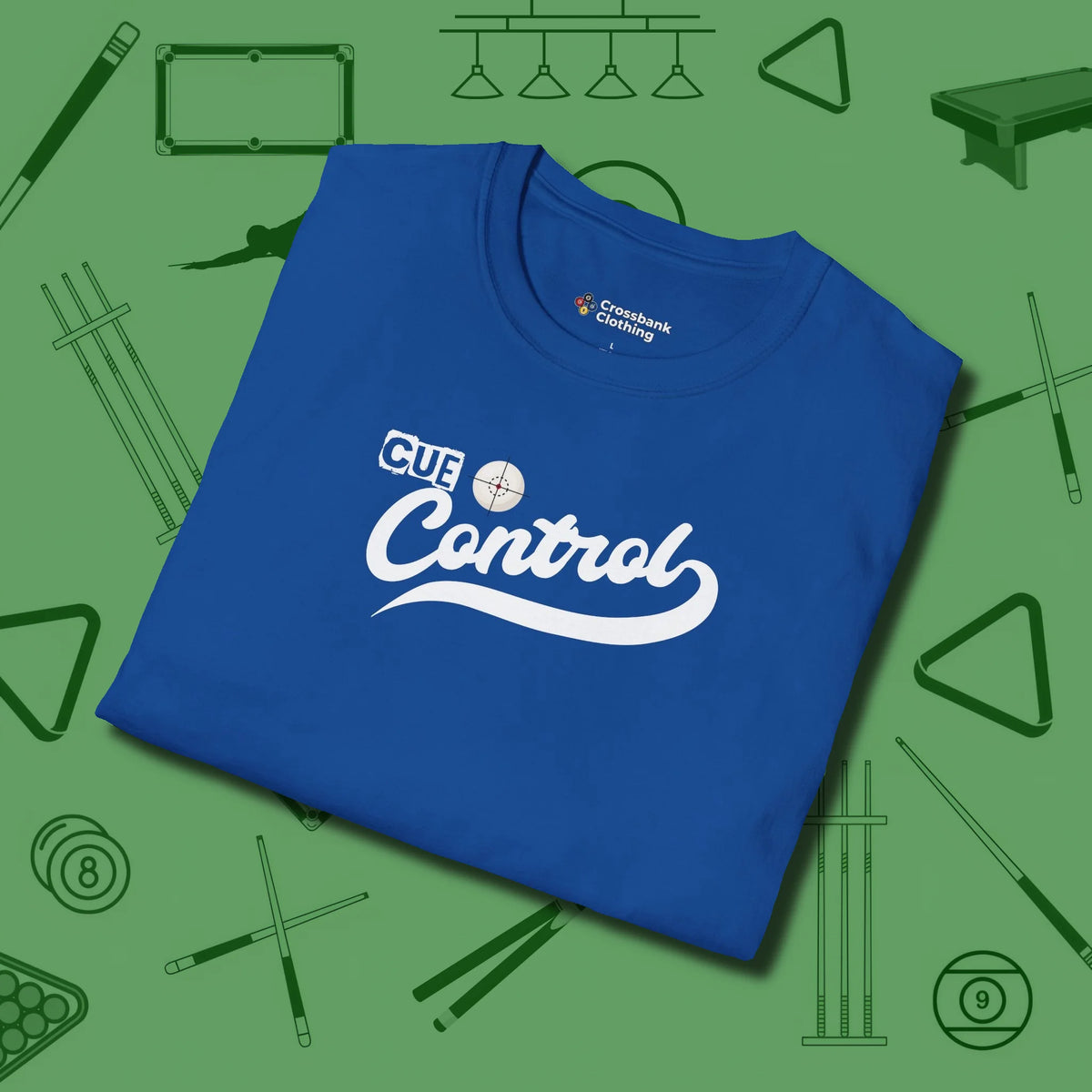 Cue Control T-Shirt, folded view, in Royal table-tested, street-approved style