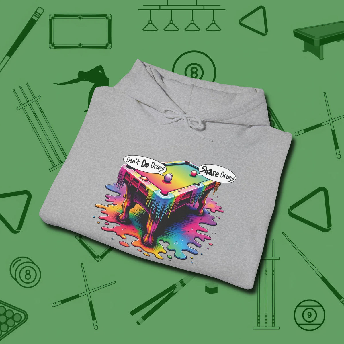 Don't Do Drugs Table Hoodie, folded view, in Sport Grey what the real shooters wear