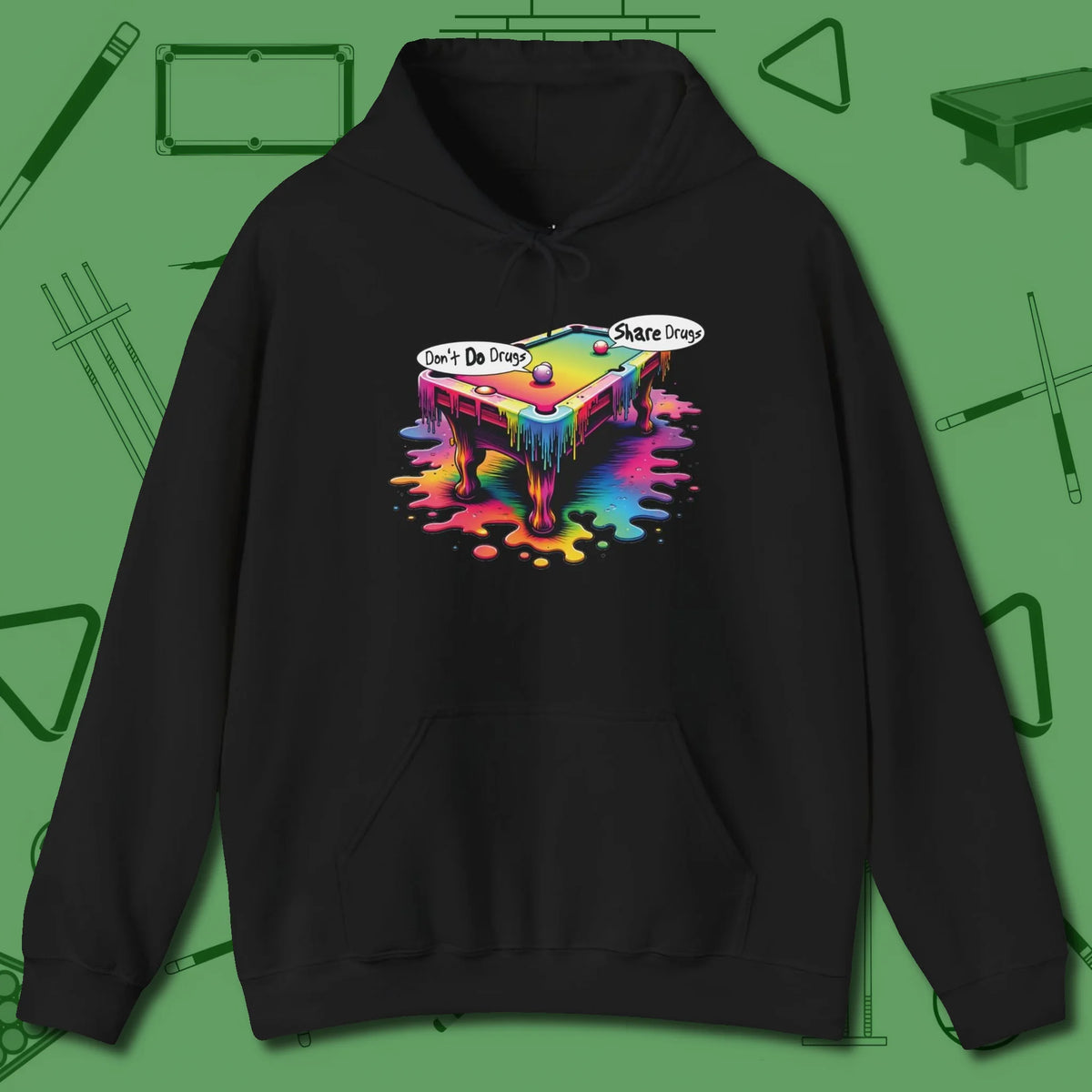 Don't Do Drugs Table Hoodie, front view, in Black for players who live the game