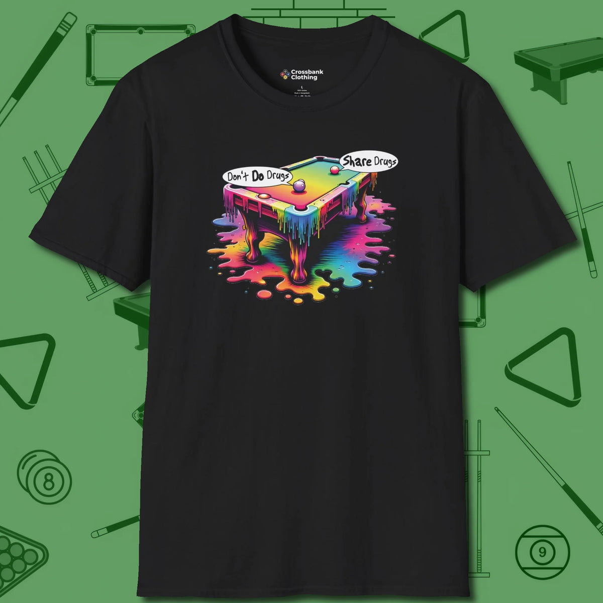 Don't Do Drugs Table T-Shirt, front view, in Black like your stroke — smooth and deliberate