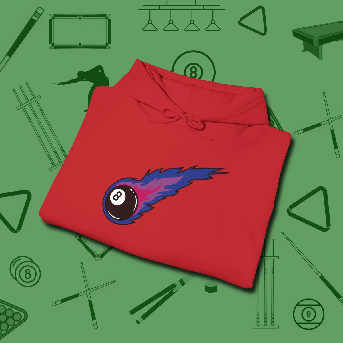 Eight Ball Comet Hoodie, folded view, in Red an extension of your pool persona