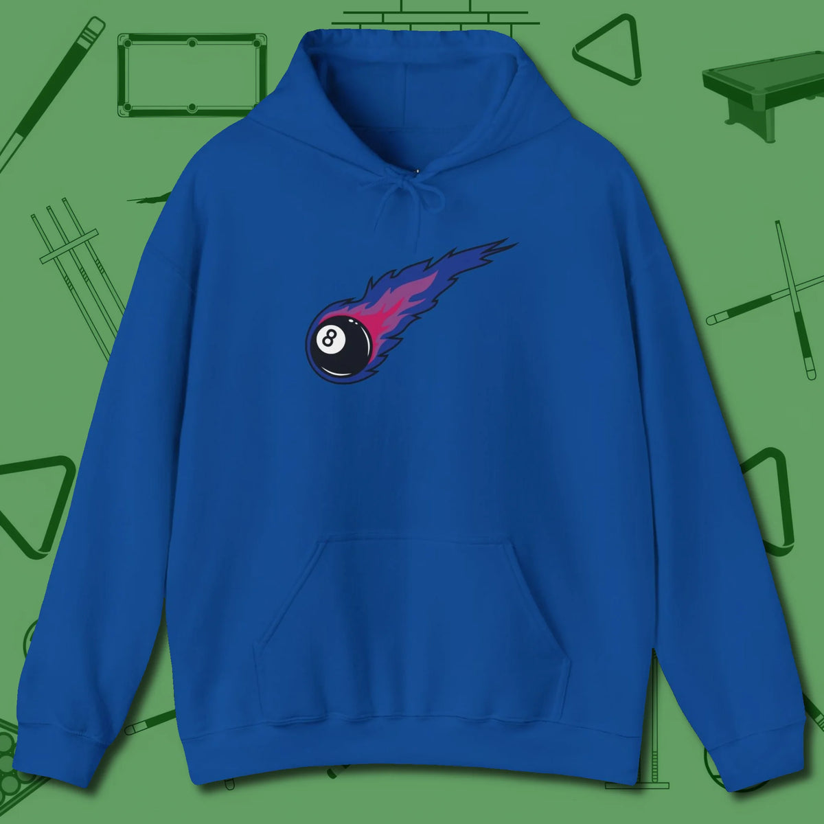 Eight Ball Comet Hoodie, front view, in Royal from chalk to clutch, look the part