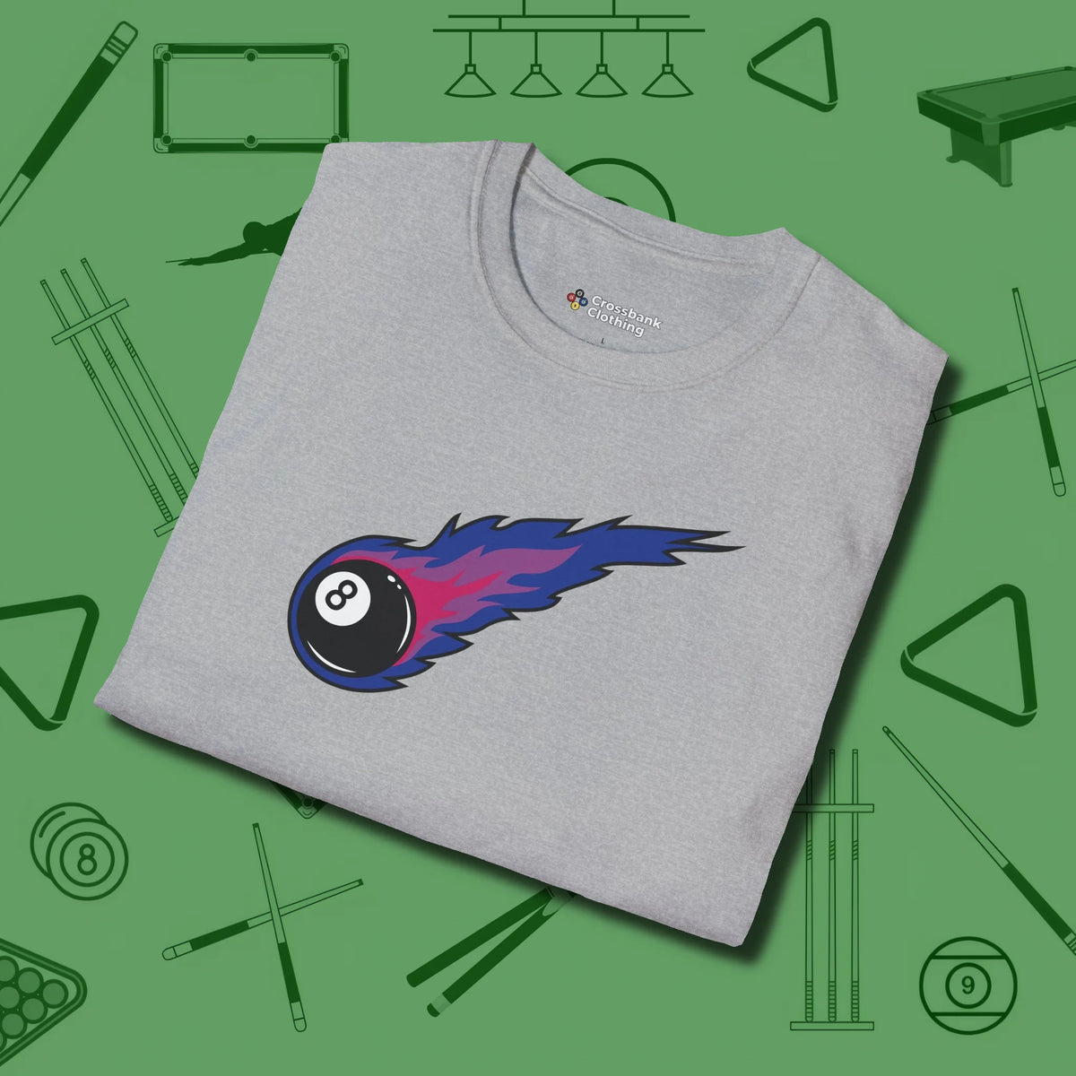 Eight Ball Comet T-Shirt, folded view, in Sport Grey cue up respect every time you wear it