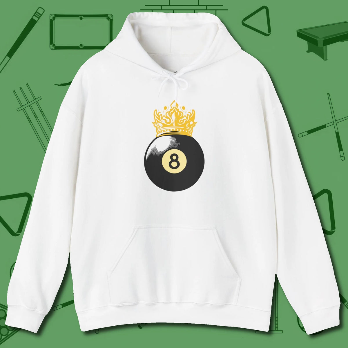 Eight Ball Crown Hoodie, front view, in White dress for the shot you want to take