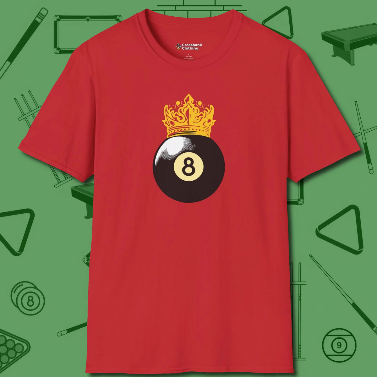 Eight Ball Crown T-Shirt, front view, in Red from chalk to clutch, look the part