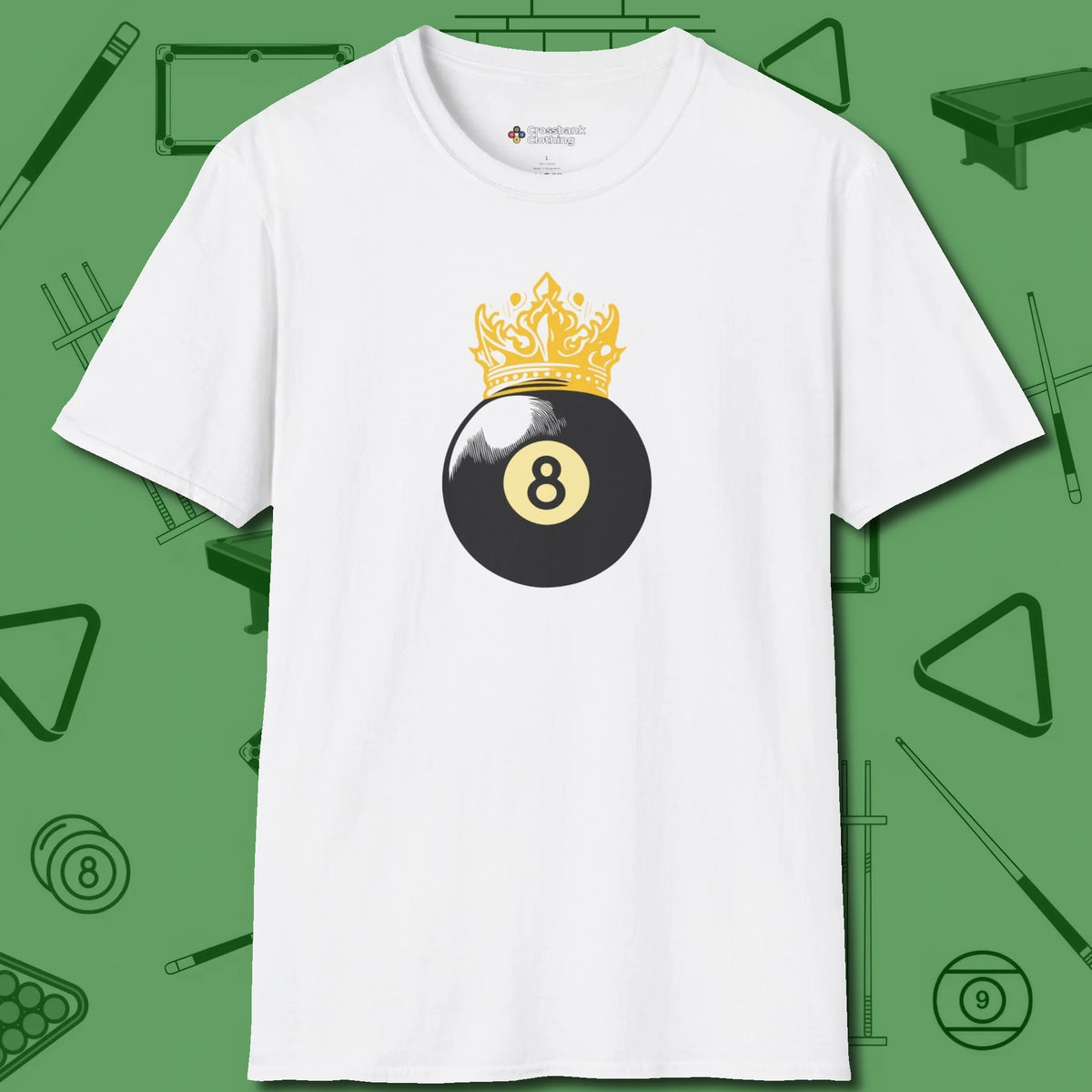 Eight Ball Crown T-Shirt, front view, in White your go-to shirt for league night victories