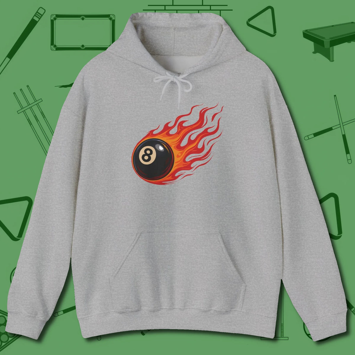 Eight Ball Inferno Hoodie, front view, in Sport Grey precise, confident, always in control