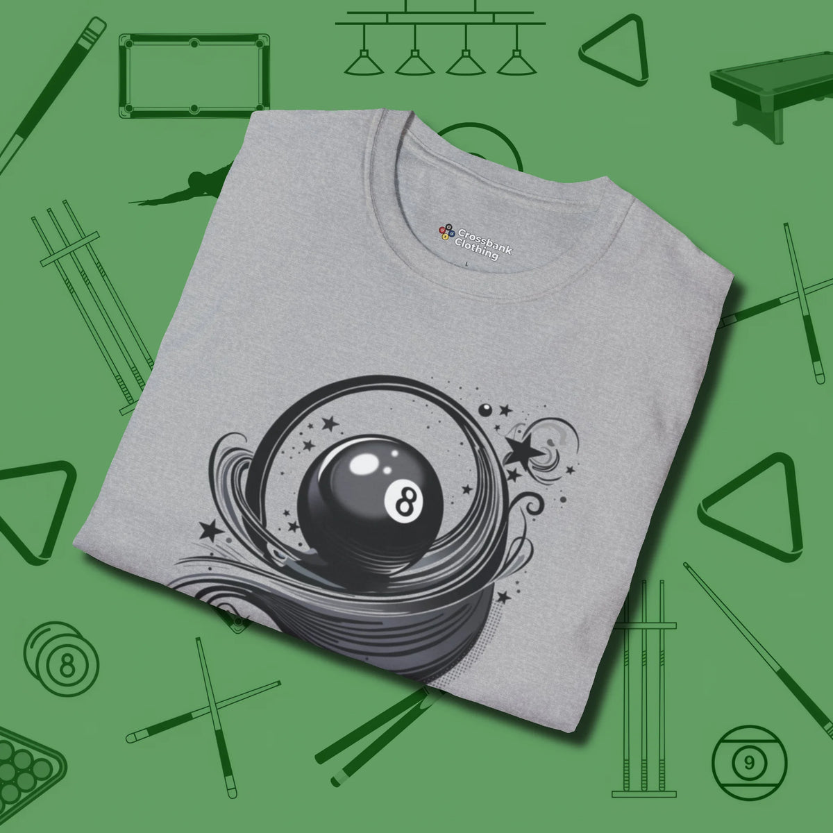 Eight Ball Ribbons & Stars T-Shirt, folded view, in Sport Grey table-tested, street-approved style