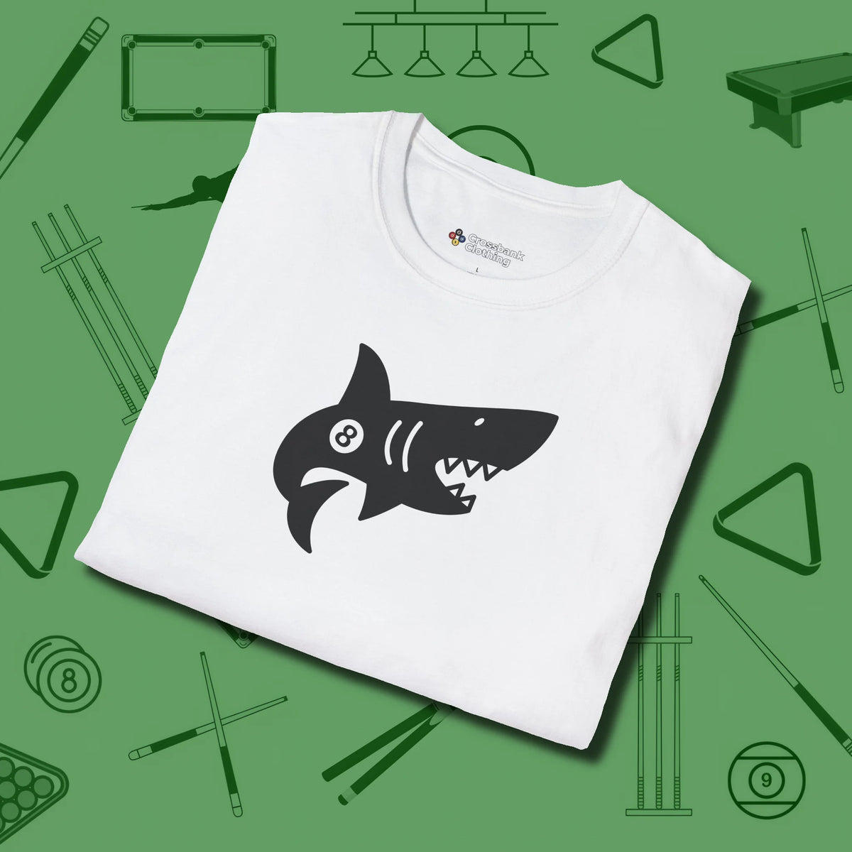 Eight Ball Shark T-Shirt, folded view, in White make every shot — and outfit — count