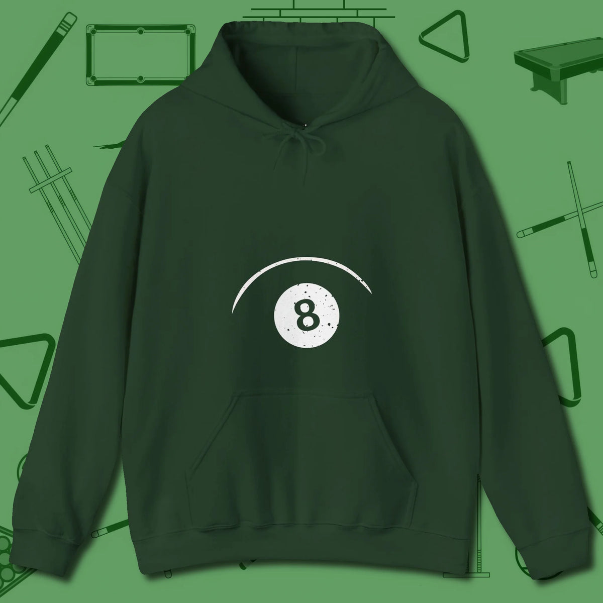 Eight Ball Tummy Hoodie, front view, in Forest Green from chalk to clutch, look the part